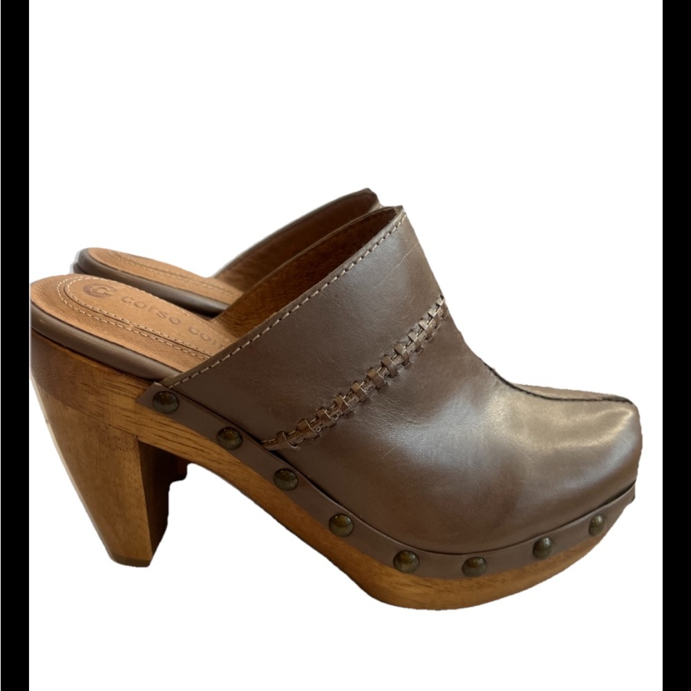 Corso Como brown Taupe leather studded platform clog size 6